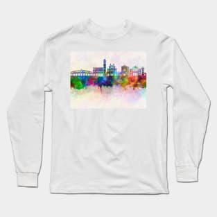 Castellon skyline in watercolor background Long Sleeve T-Shirt